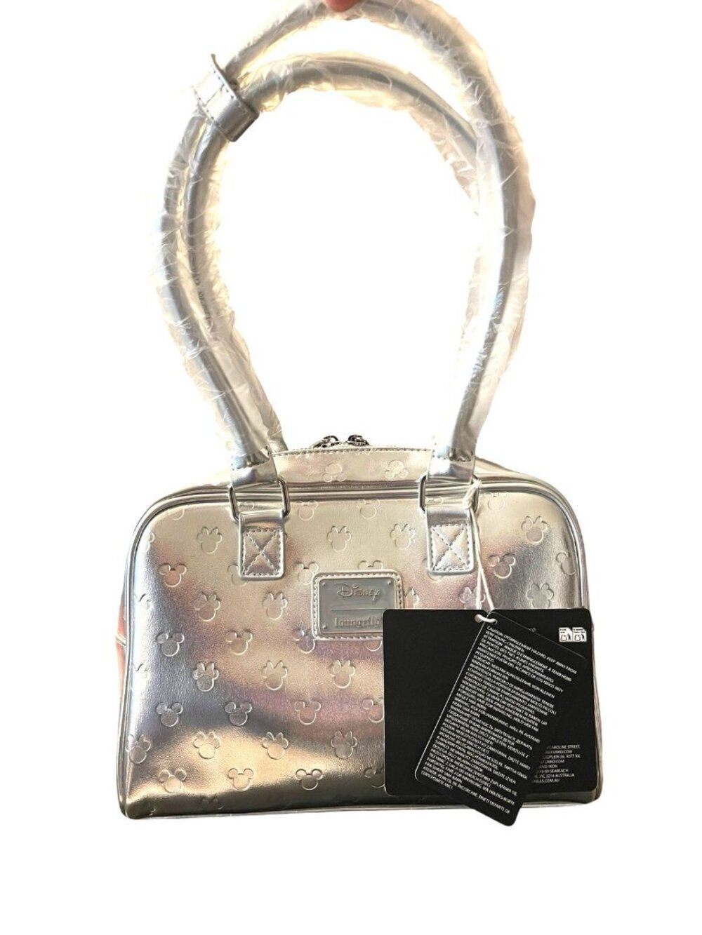 Loungefly Mickey Mouse Embossed Silver Metallic Mini Satchel Handbag Purse  NWT - Picture 6 of 6